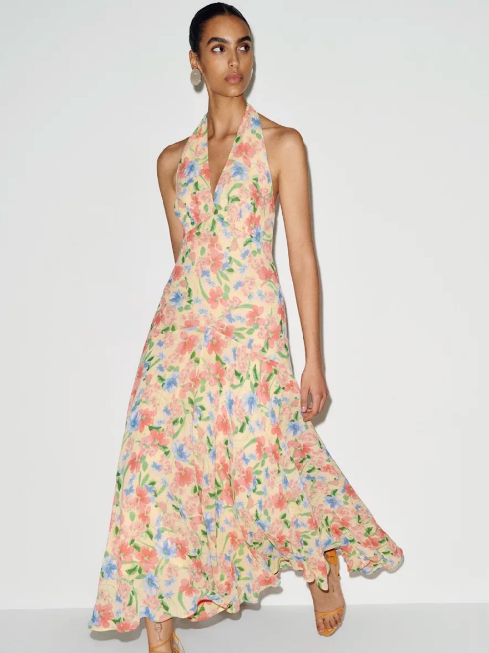 Reformation Floral Halter Maxi Dress - Peach Multi